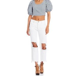 NWT Free People Distressed Denim Optic White